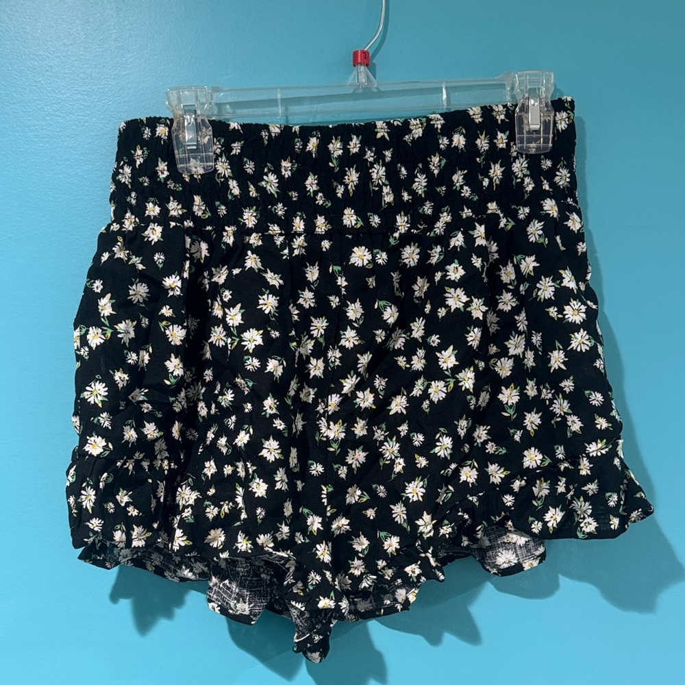 Floral Black and White Shorts
